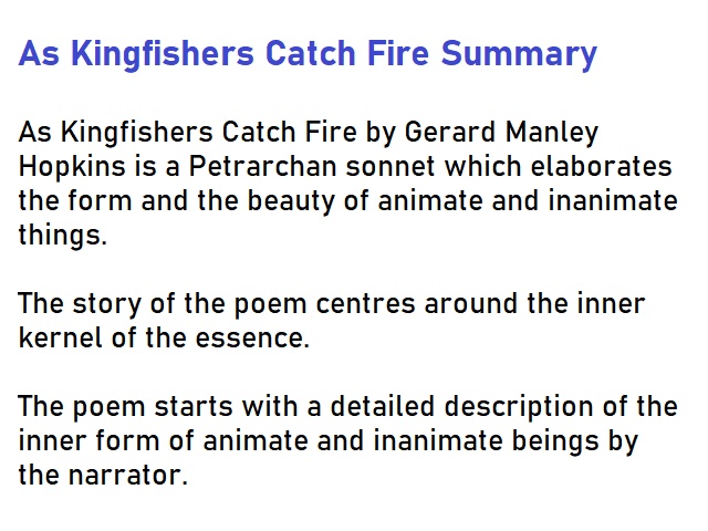 As Kingfishers Catch Fire Summary