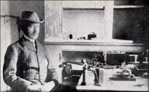 Marconi at Signal Hill with instruments used to receive the first Transatlantic signals