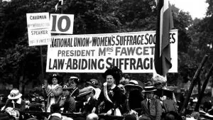 Millicent Fawcett leading a peaceful protest