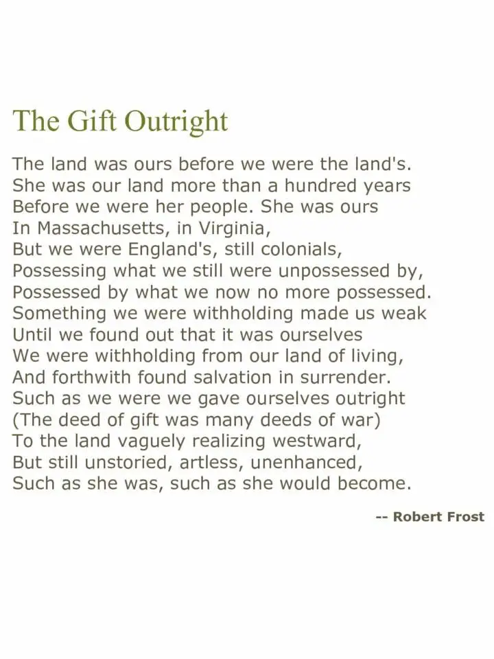 The Gift Outright poem by Robert Frost. Summary, Analysis