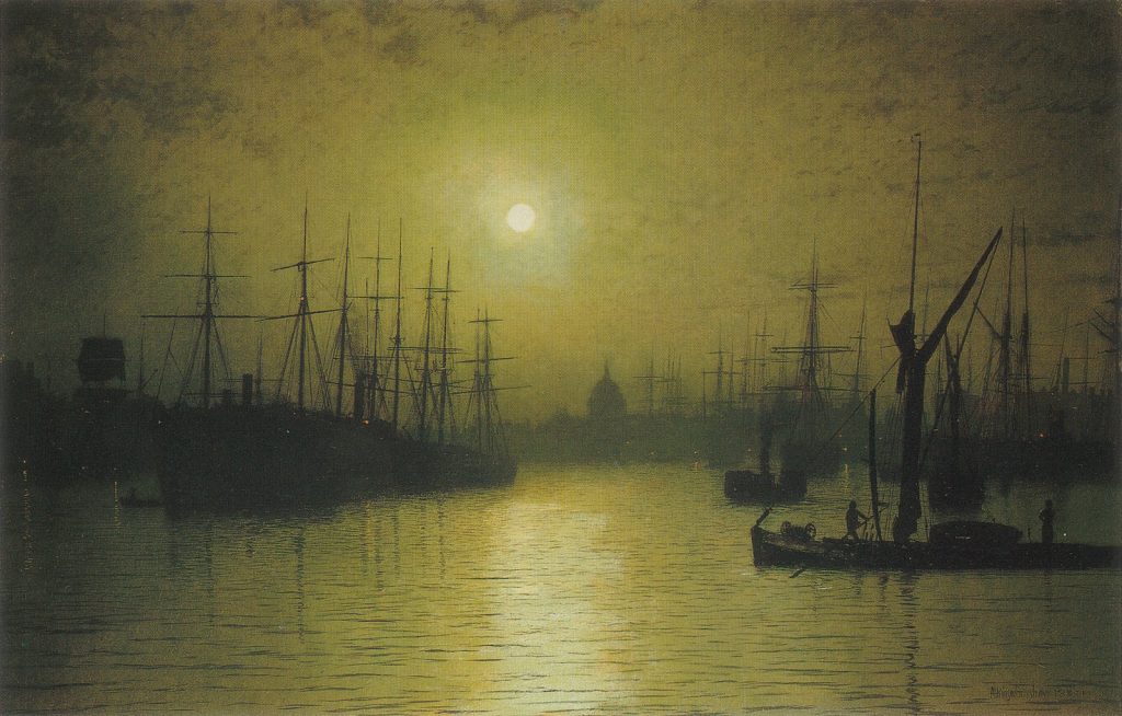 Painting Nightfall on the Thames by Grimshaw