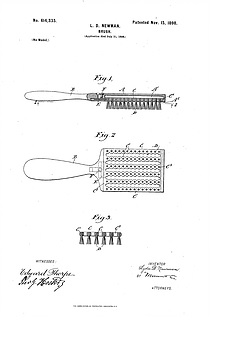 This is an image of the patent for Lyda D Newman's revolutionary hairbrush design.