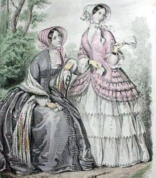 The Bustle- 1850 Grahams - day dresses: Daytime necklines open