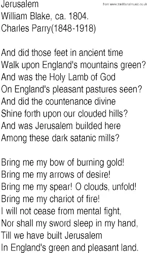 Jerusalem by William Blake Lyrics