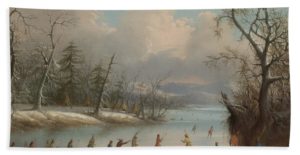 The painting 'Indians playing Lacrosse on the ice' by Edmund Coates