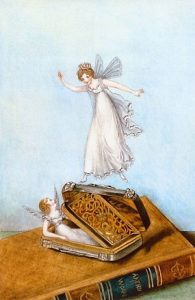 Fairies Playing with A Snuff Box Resting on a Book Amelia Jane Murray