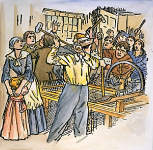 A canvas representation of the Luddite protest