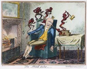 'The Headache.' Etching, 1819, by George Cruikshank.